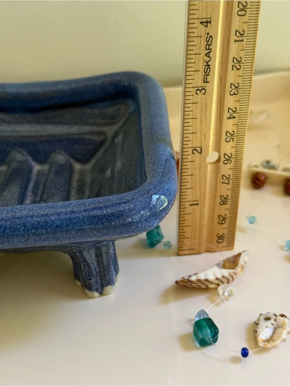 Handmade Studio Art Pottery Blue Soap Dish with Raised Feet